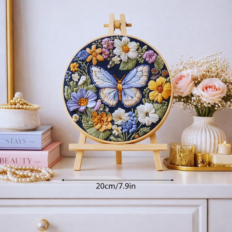 Butterfly flowers embroidery kit contents