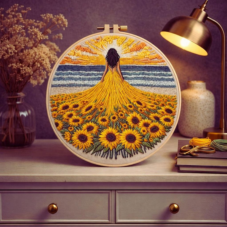 Sunflower dress embroidery close up
