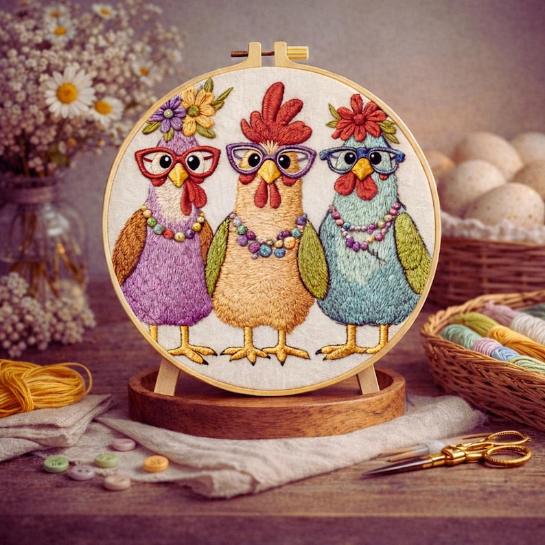 Rooster embroidery kit fabric and hoop