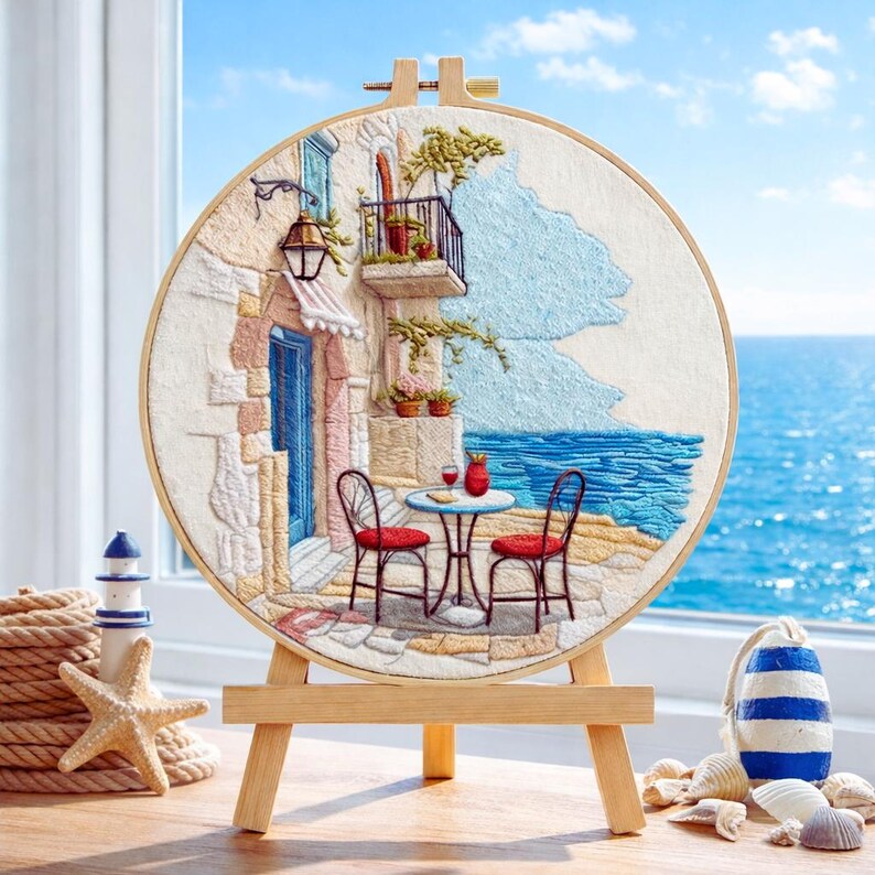 Vacation scene embroidery kit fabric and supplies