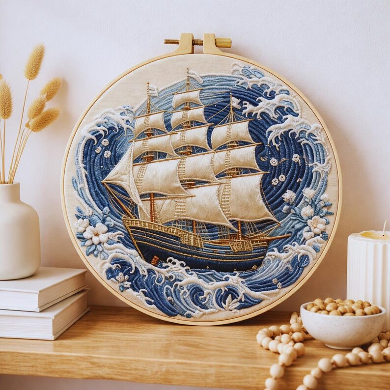 Sailing ship embroidery kit materials