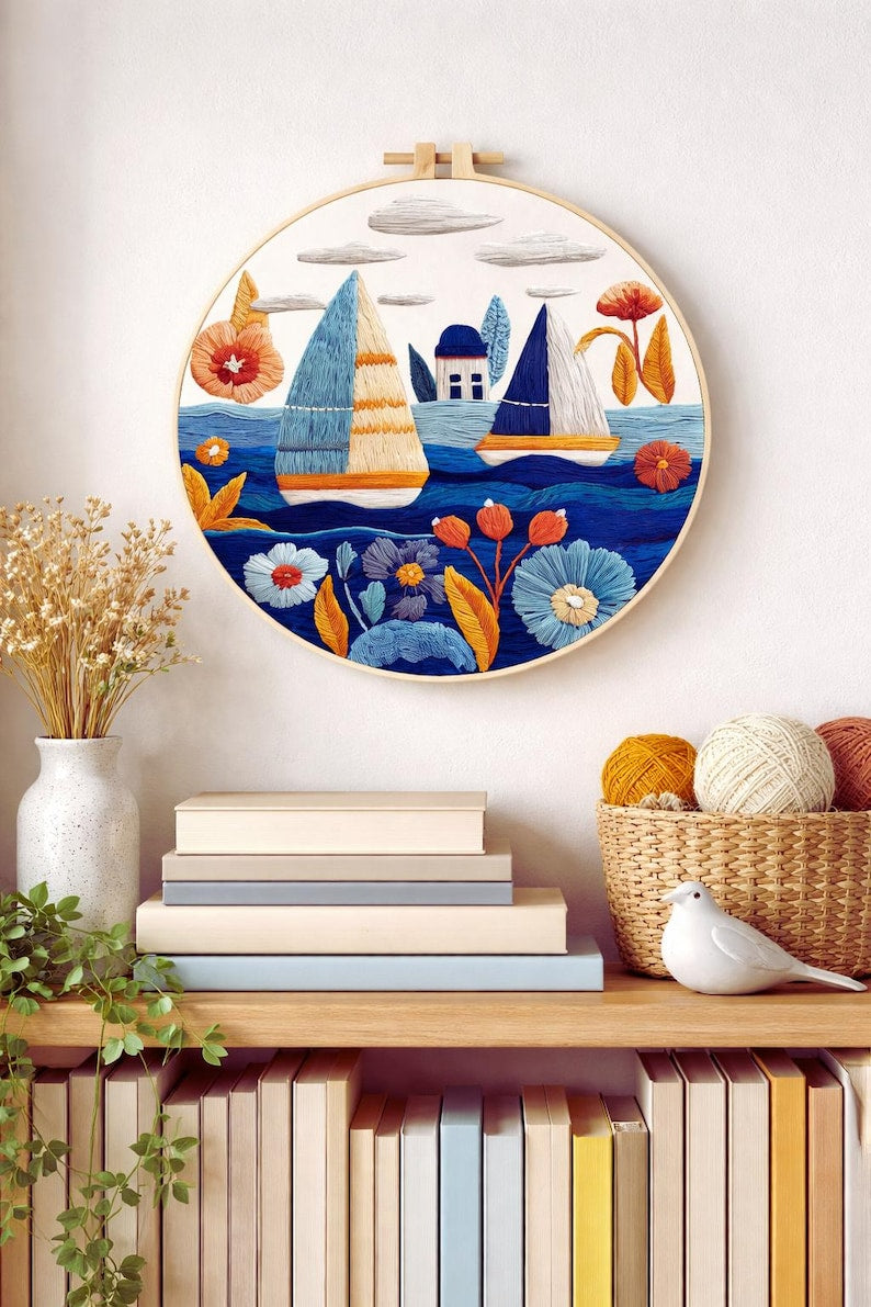 Sailboat embroidery kit pattern detail