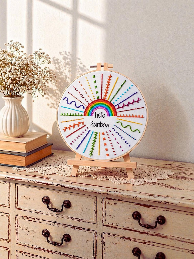 Rainbow embroidery kit supplies