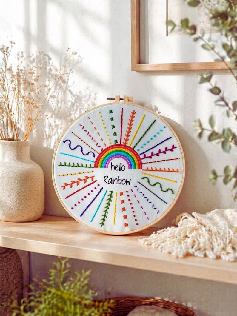 Rainbow embroidery kit close up