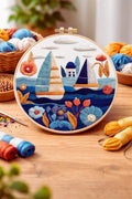 Sailboat ocean landscape embroidery kit finished piece