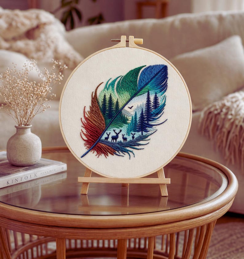 Feather forest embroidery kit landscape design