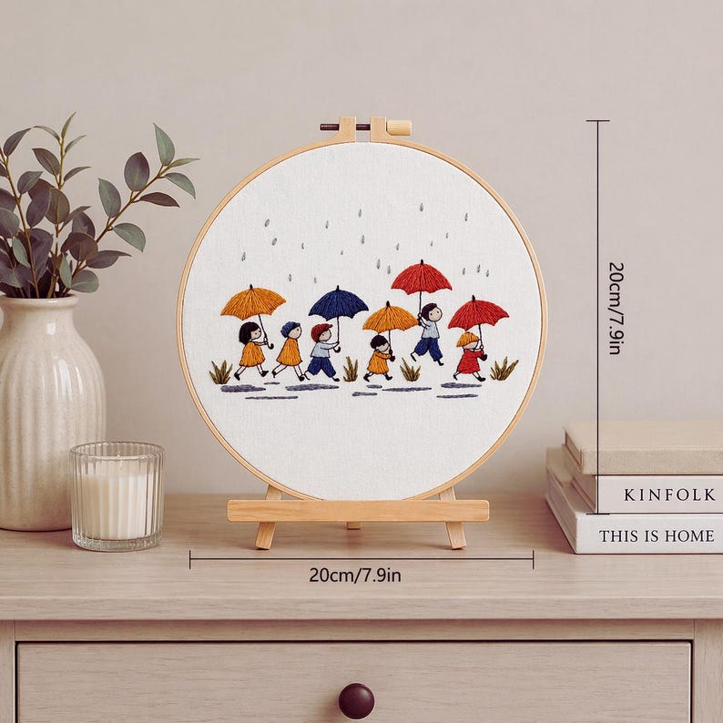 Children umbrella embroidery close up