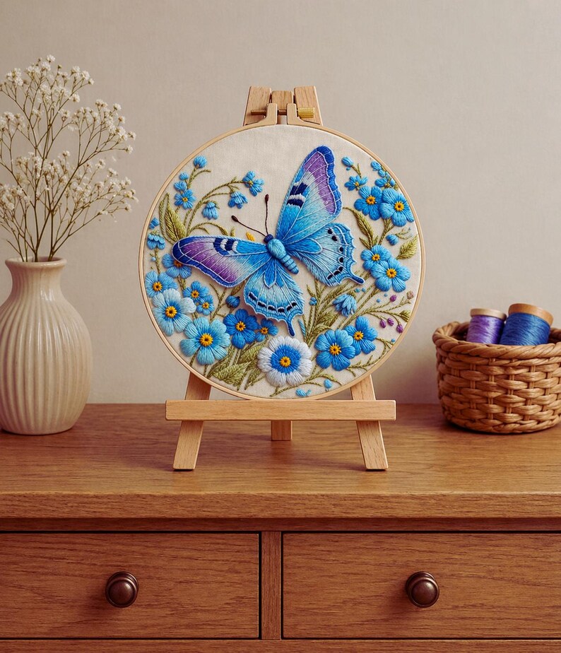 Blue butterfly design close-up