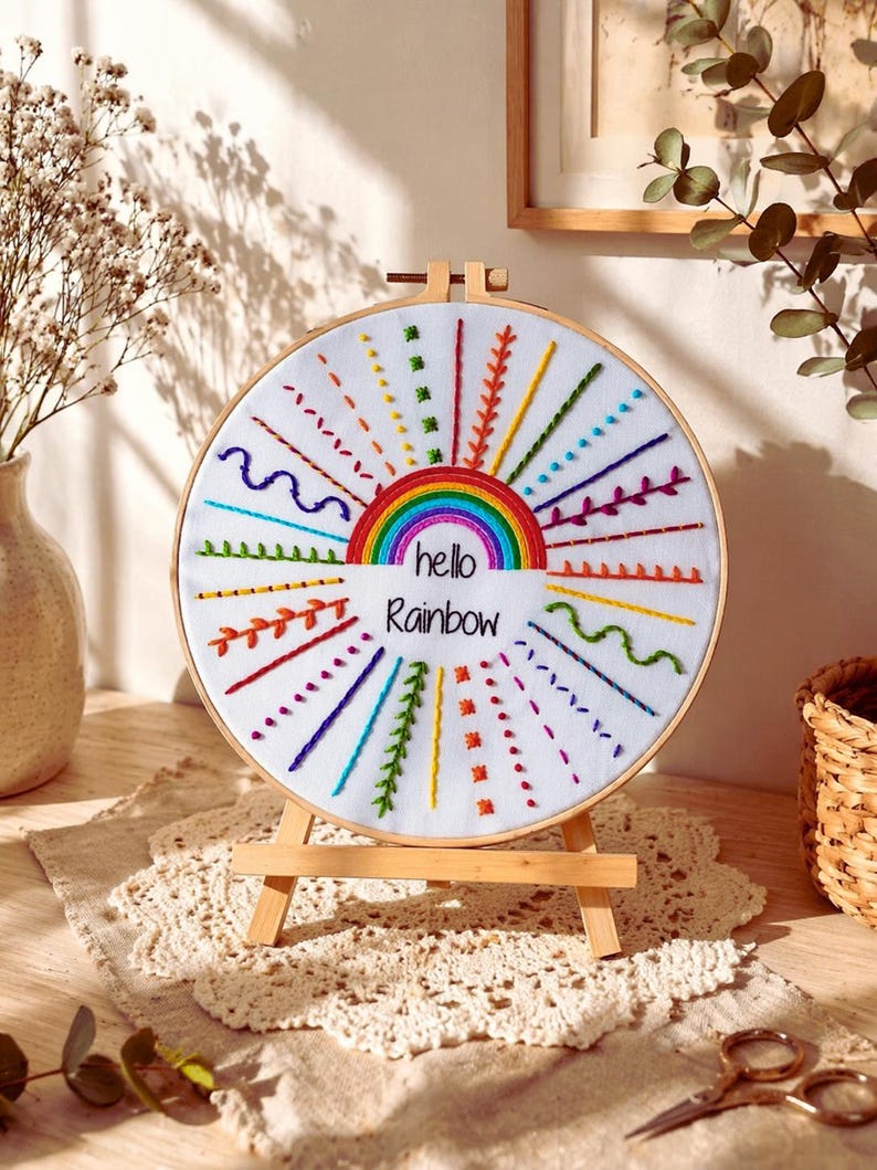 Rainbow embroidery kit hoop art