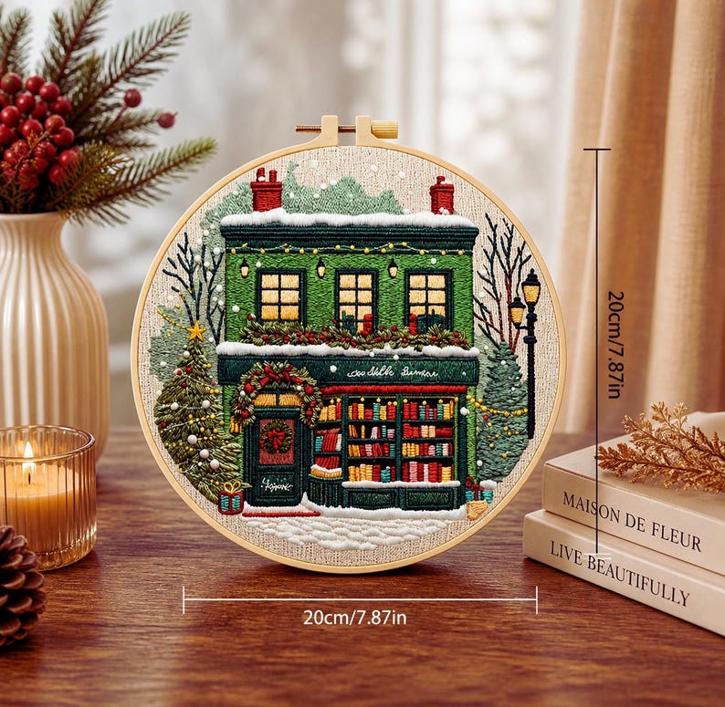 Christmas bookstore embroidery kit contents