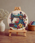 Vintage floral sewing machine embroidery hoop art