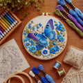 Blue butterfly floral embroidery hoop art
