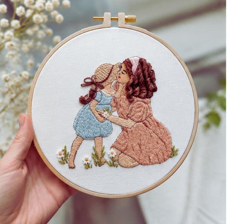 Mom and child embroidery kit supplies