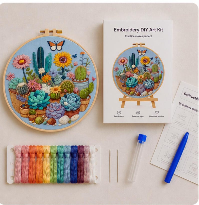 Succulent embroidery pattern detail