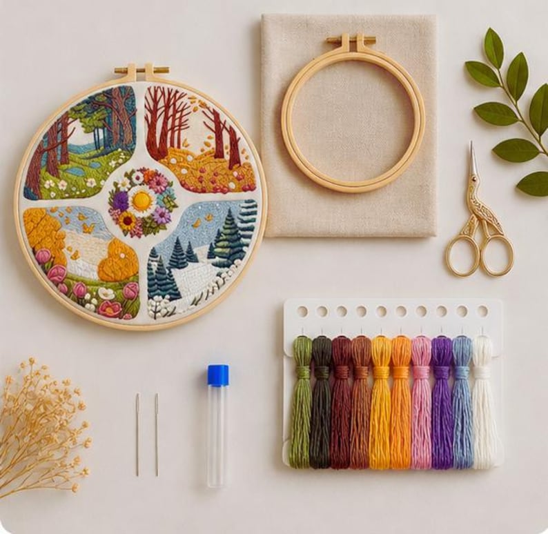 Four Seasons embroidery kit supplies