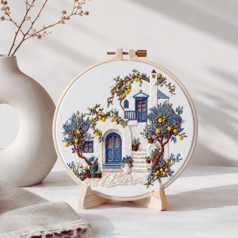 Mediterranean embroidery kit fabric and threads