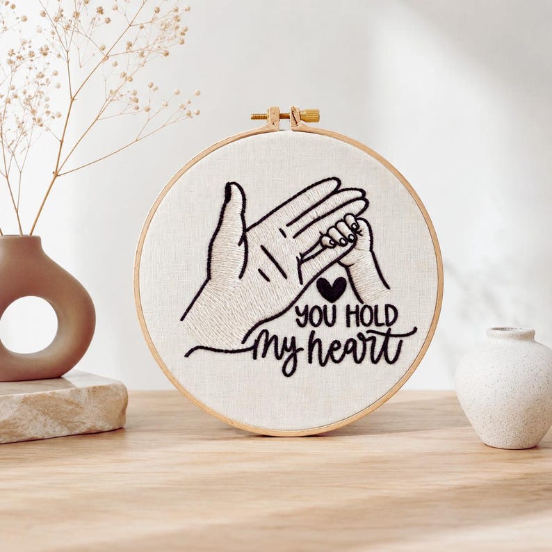 You hold my heart embroidery finished piece on wall