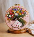 Girl with flowers embroidery kit cottagecore design