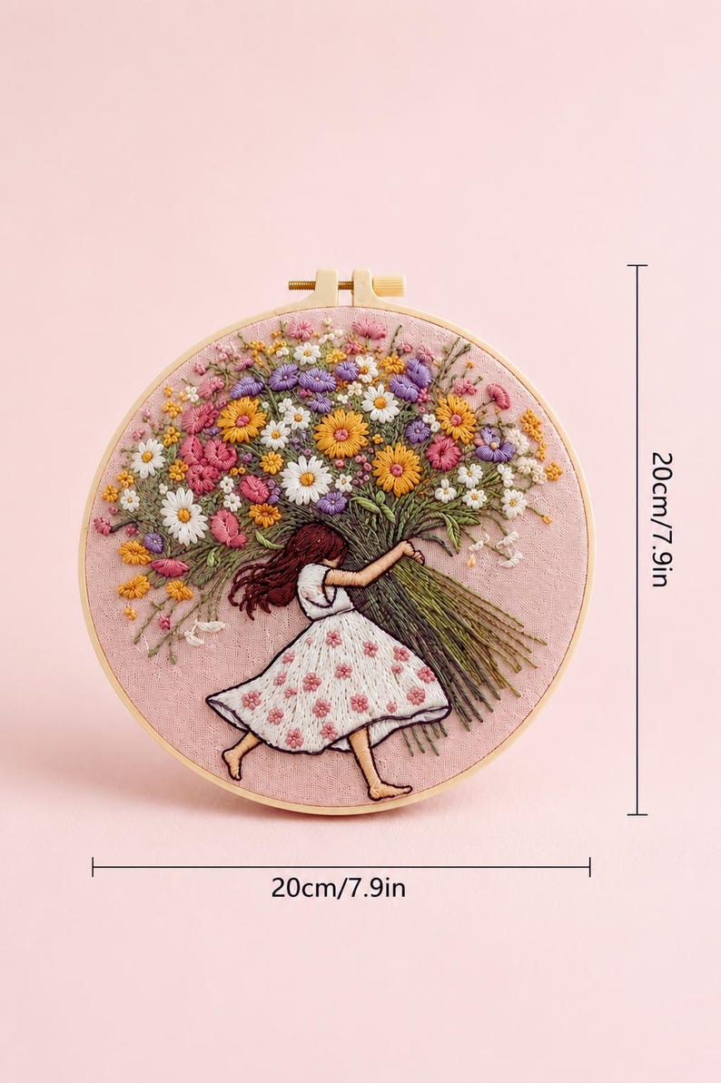 Girl with flowers embroidery kit supplies