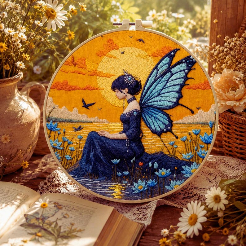 Butterfly Fairy embroidery kit contents