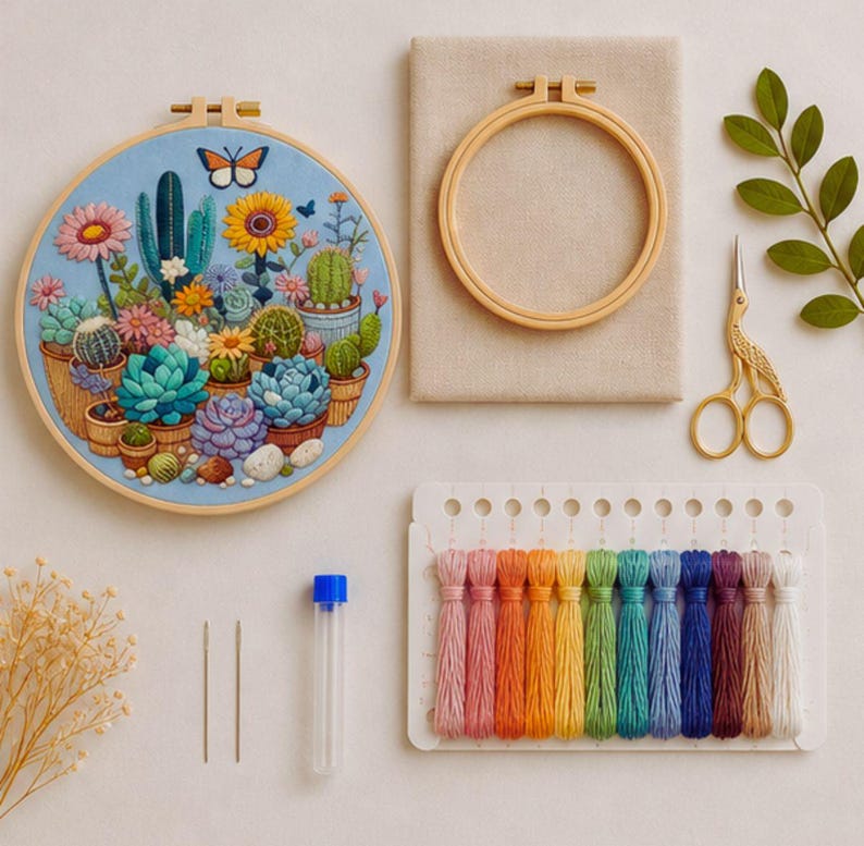 Succulent embroidery kit supplies