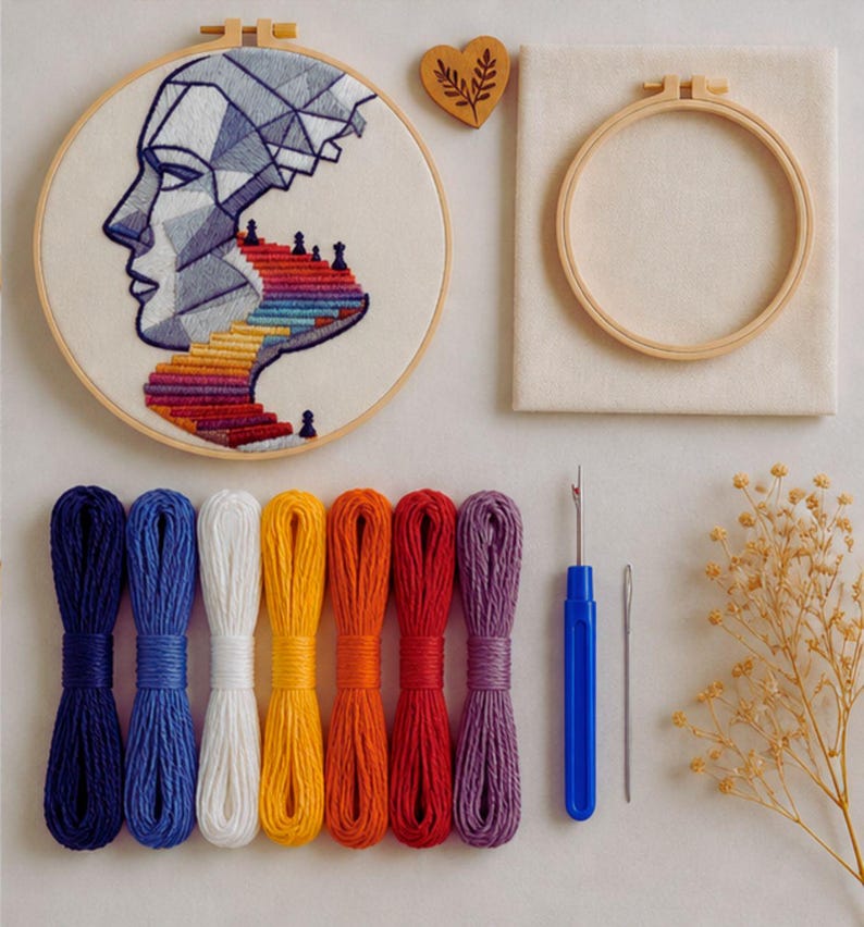 Abstract face embroidery kit supplies