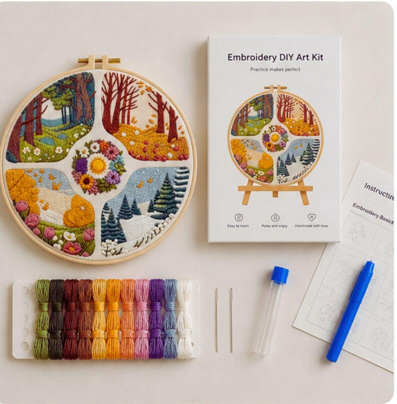 Four Seasons embroidery kit fabric and hoop