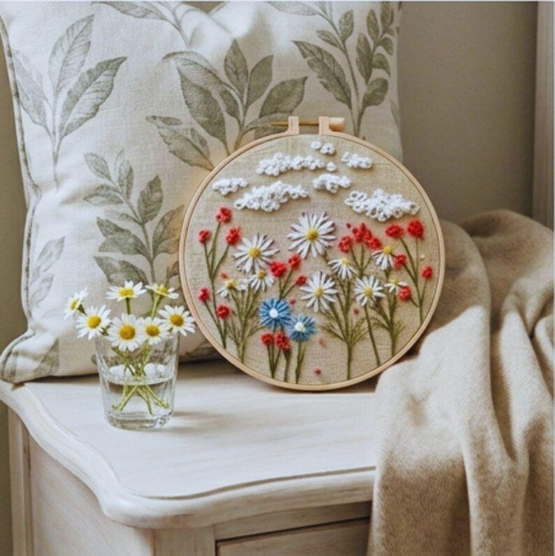 3D daisy embroidery kit detail