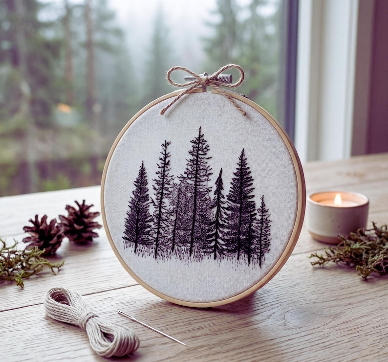 Forest embroidery kit fabric and hoop