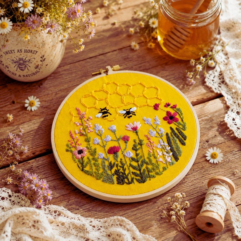 Bee embroidery kit contents