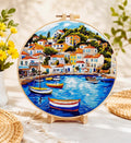 Coastal village embroidery kit finished design