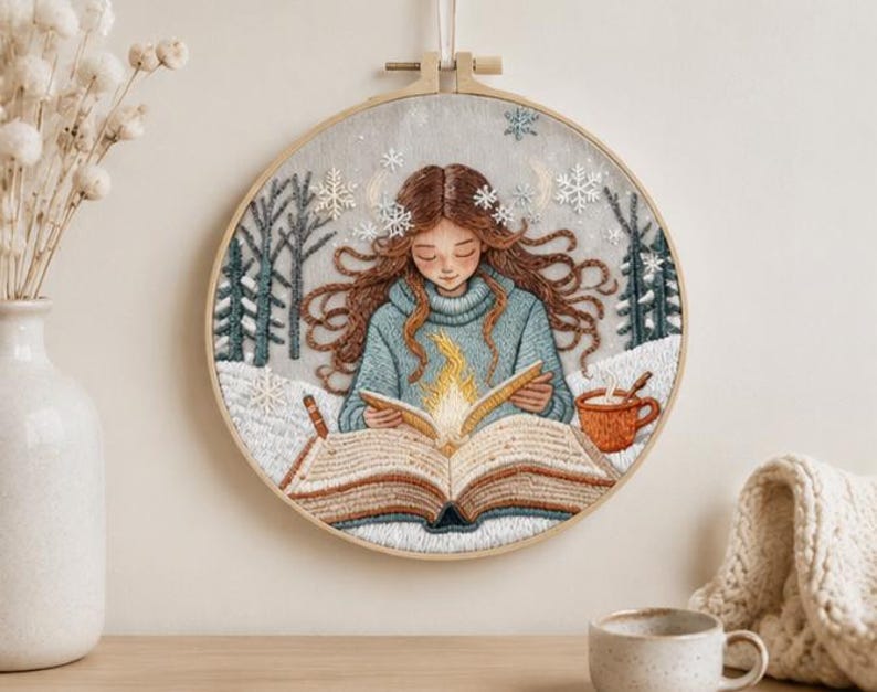 Winter girl embroidery kit pattern detail