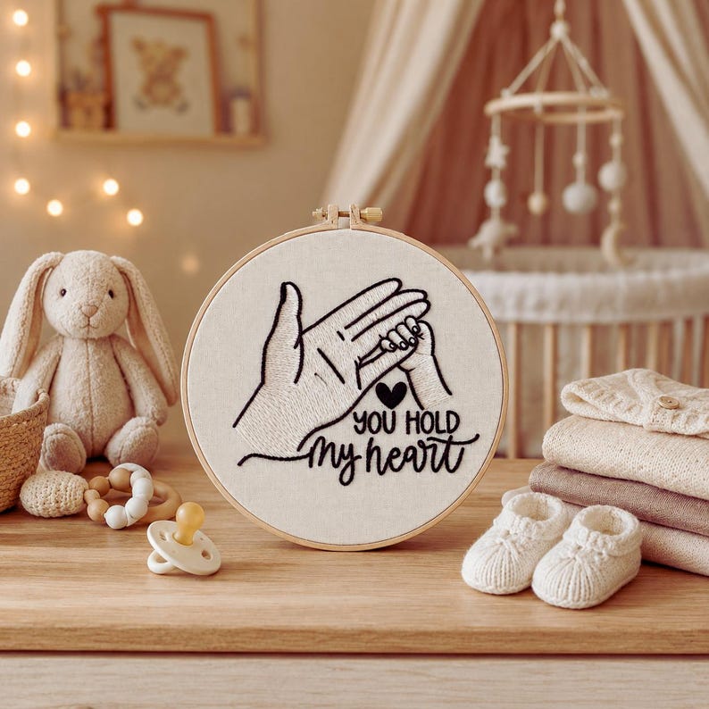 Minimalist line art embroidery kit close up