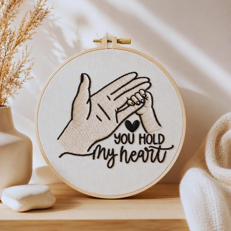Minimalist heart embroidery hoop art styled