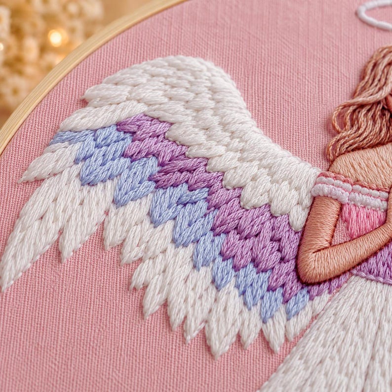 Guardian Angel embroidery kit styled display