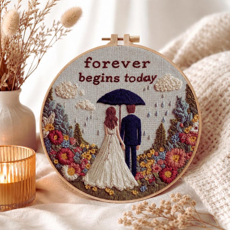 Forever begins today wedding embroidery detail
