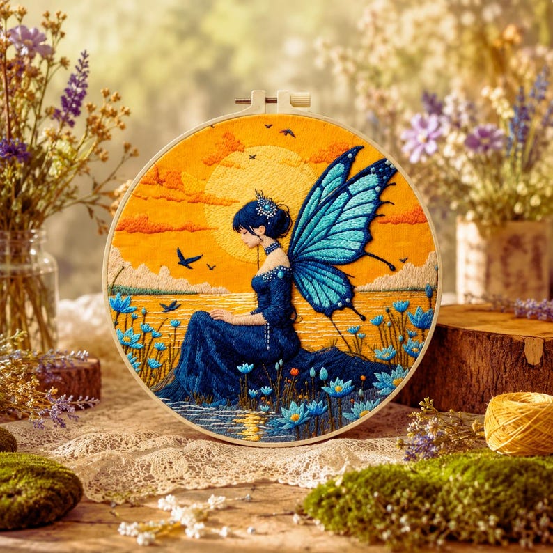 Butterfly Fairy embroidery kit finished hoop art