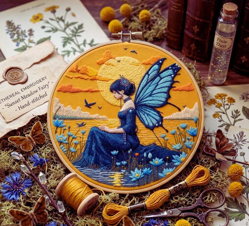 Butterfly Fairy embroidery kit styled display