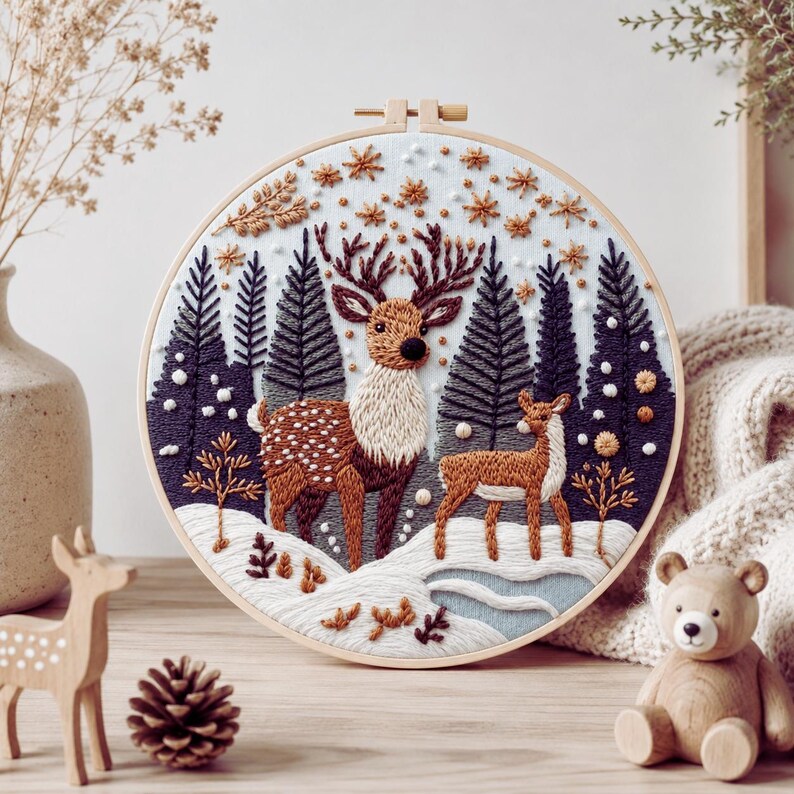 Woodland deer embroidery kit contents