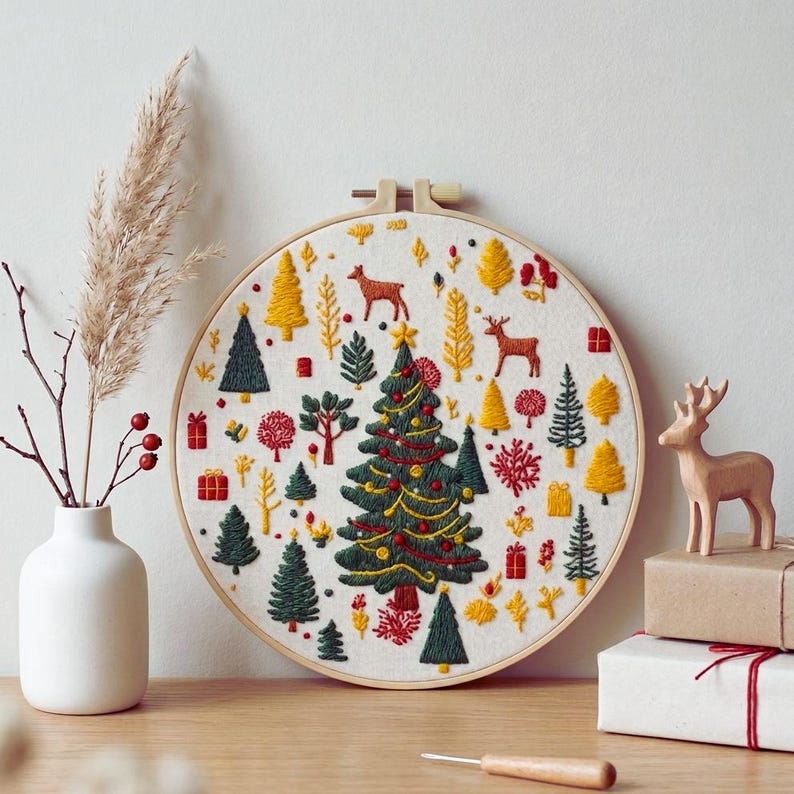 Christmas tree embroidery kit contents