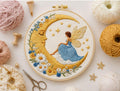Moon Fairy embroidery kit finished hoop art with fairy on crescent moon