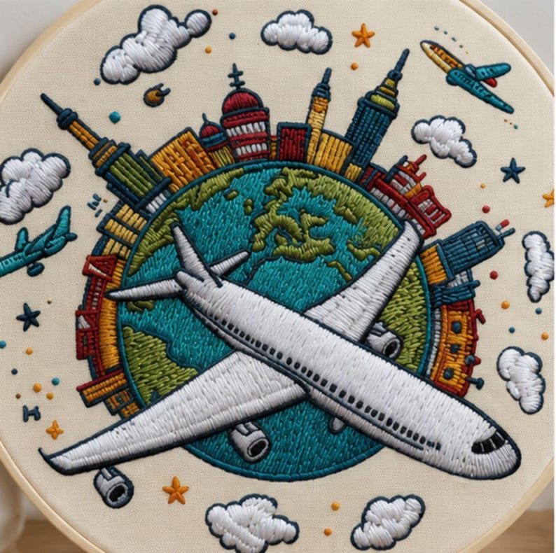 Airplane Travel Embroidery Kit