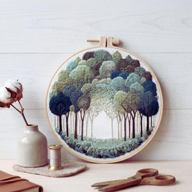 Woodland Landscape embroidery kit pattern detail