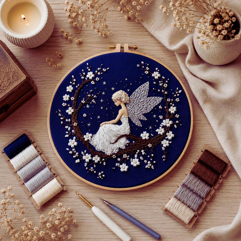 Moon fairy embroidery kit hoop styled