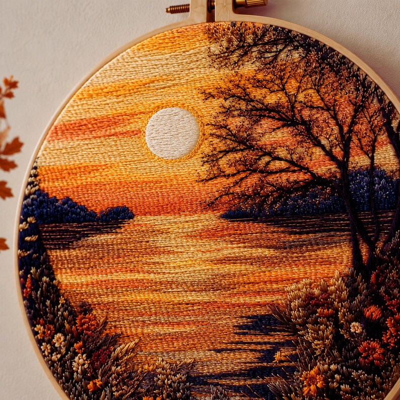 Sunset lake embroidery kit contents