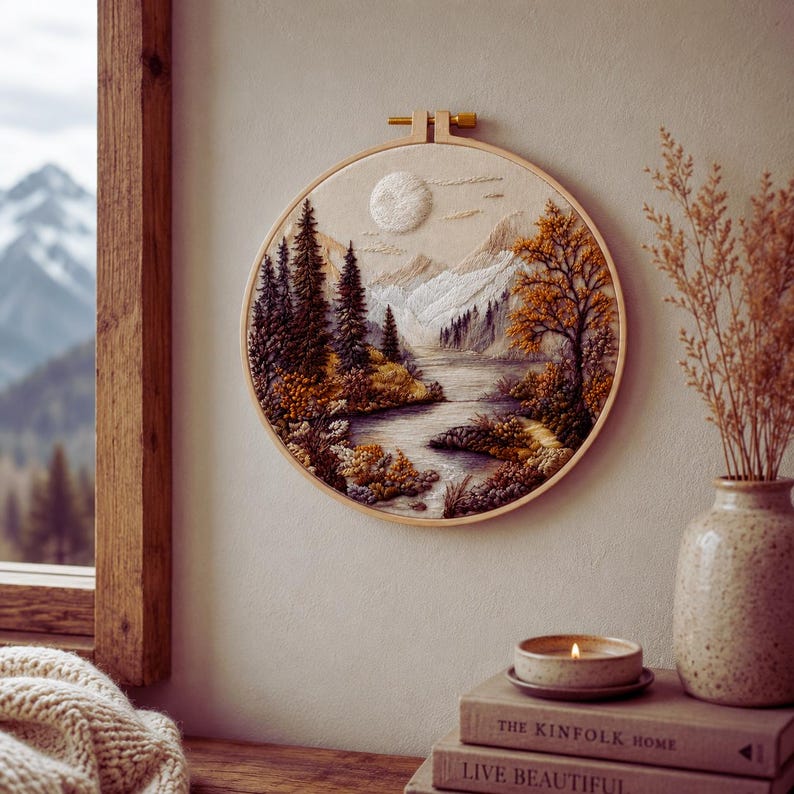 Mountain landscape embroidery kit pattern detail