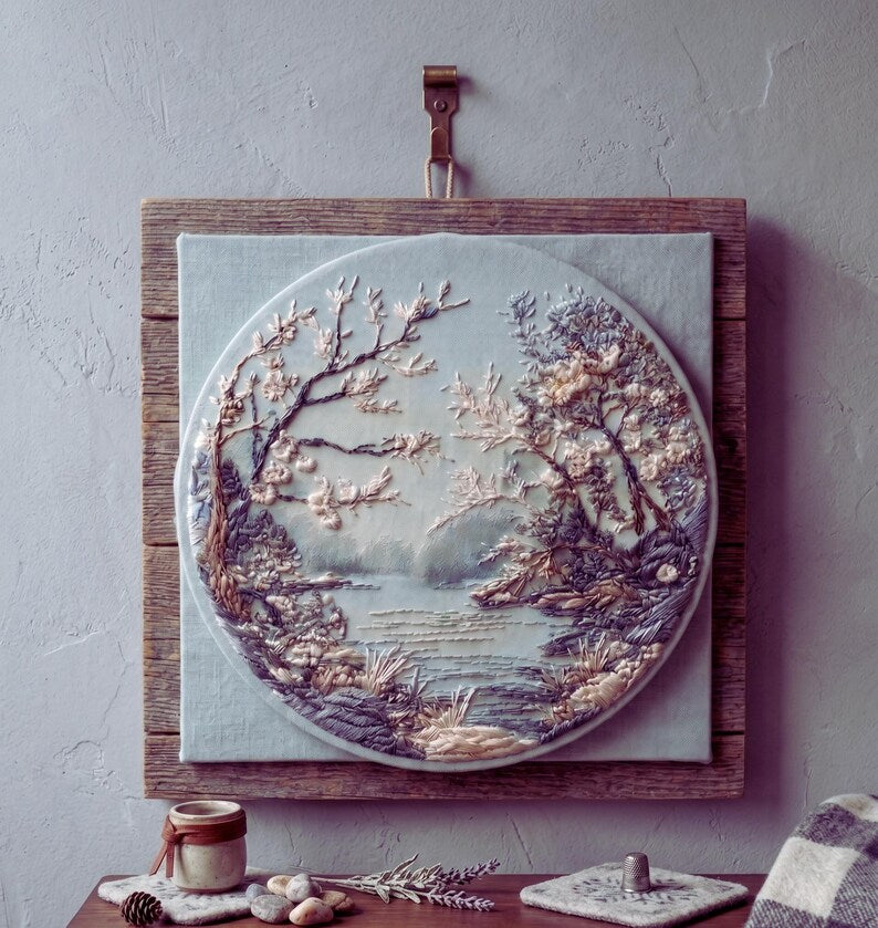 Winter lake embroidery kit fabric and supplies