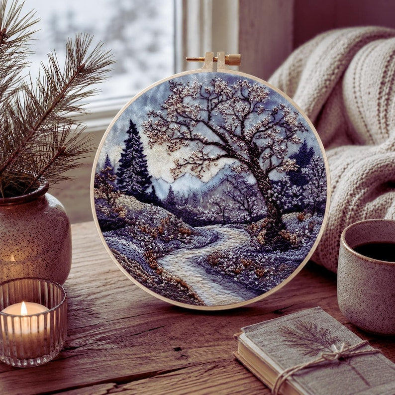 Winter forest embroidery kit finished piece