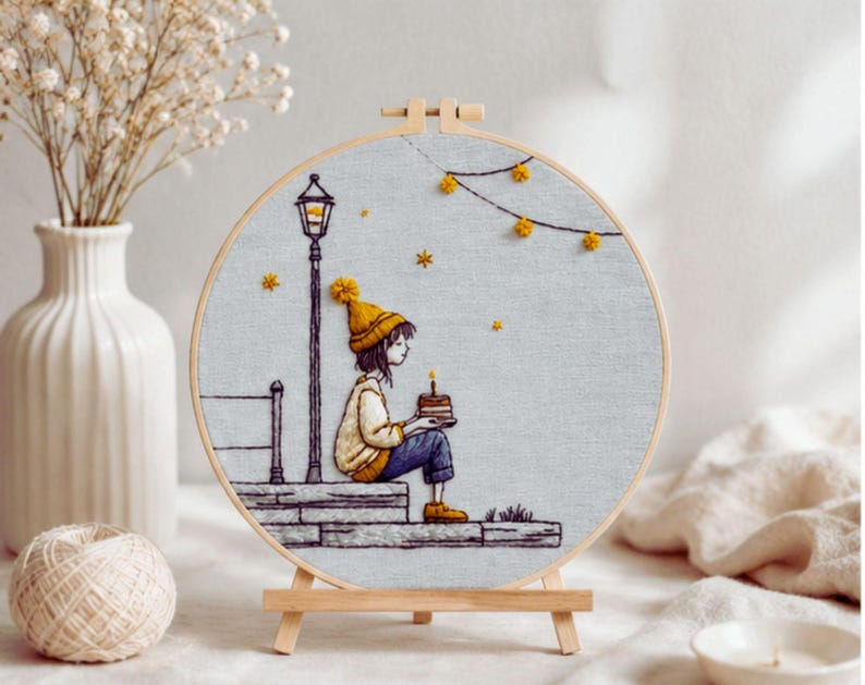 Cozy autumn girl embroidery hoop art