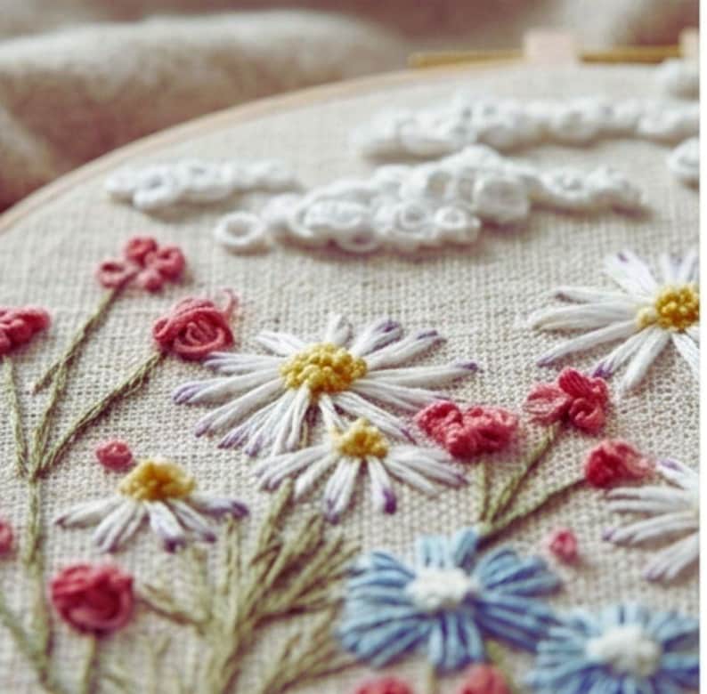 3D daisy embroidery kit styled display